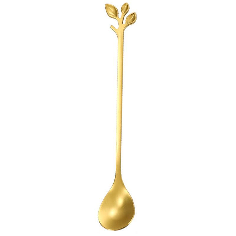 6PCS / Set Stainless Steel Gold Leaf Coffee Spoon 16.4cm Ice-Cream Tea Stirring Spoons for Tea, Coffee