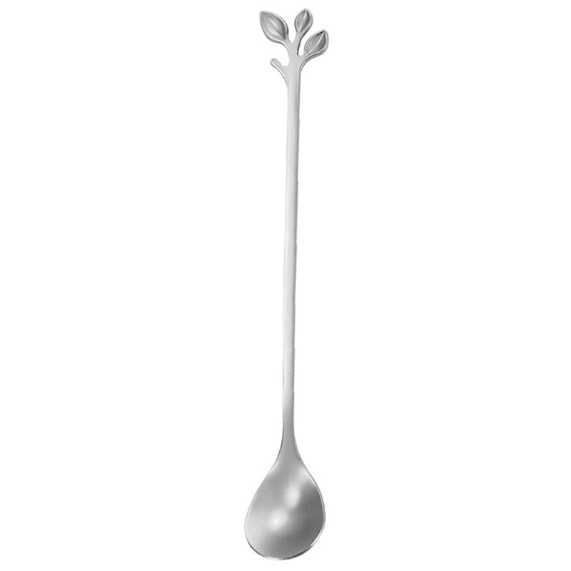 6PCS / Set Stainless Steel Leaf Shape Silver Dessert Spoons for Coffee Ice Cream Cake Teaspoon Set