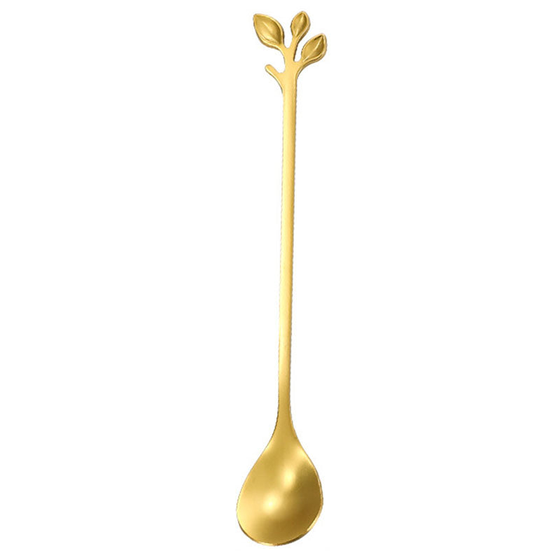 4PCS / Set 16.4 cm Stainless Steel Leaf Coffee Spoons Tableware Dessert Spoons for Stirring, Mixing, Stirring