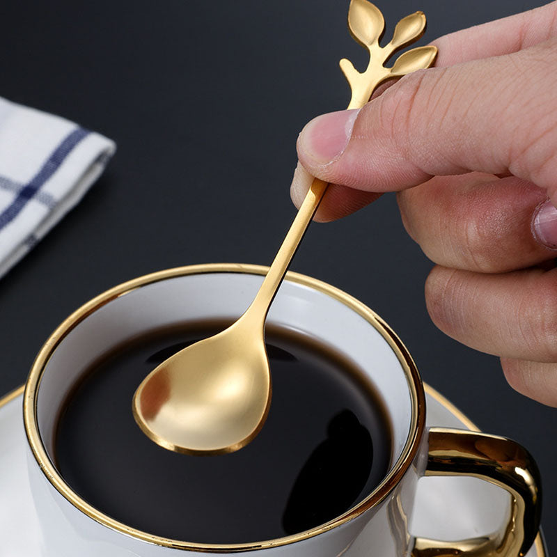 4PCS / Set 16.4 cm Stainless Steel Leaf Coffee Spoons Tableware Dessert Spoons for Stirring, Mixing, Stirring