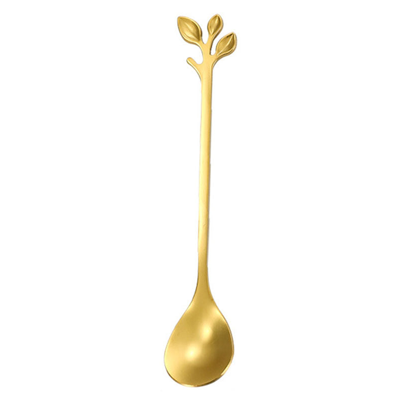 4PCS / Set 12.2 cm Stainless Steel Leaf Coffee Spoons Tableware Stirring Mixing Spoons for Ice Tea, Coffee, Dessert
