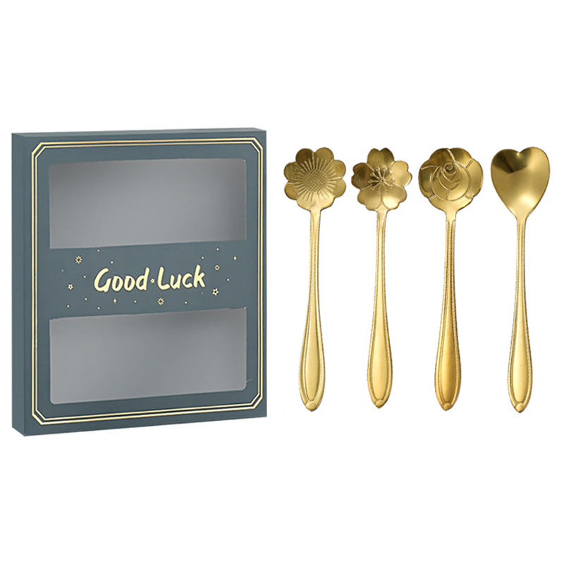 4PCS / Set 12.4-12.6cm Stainless Steel Flower Shape Spoons Coffee Mixing Ice Cream Dessert Spoons