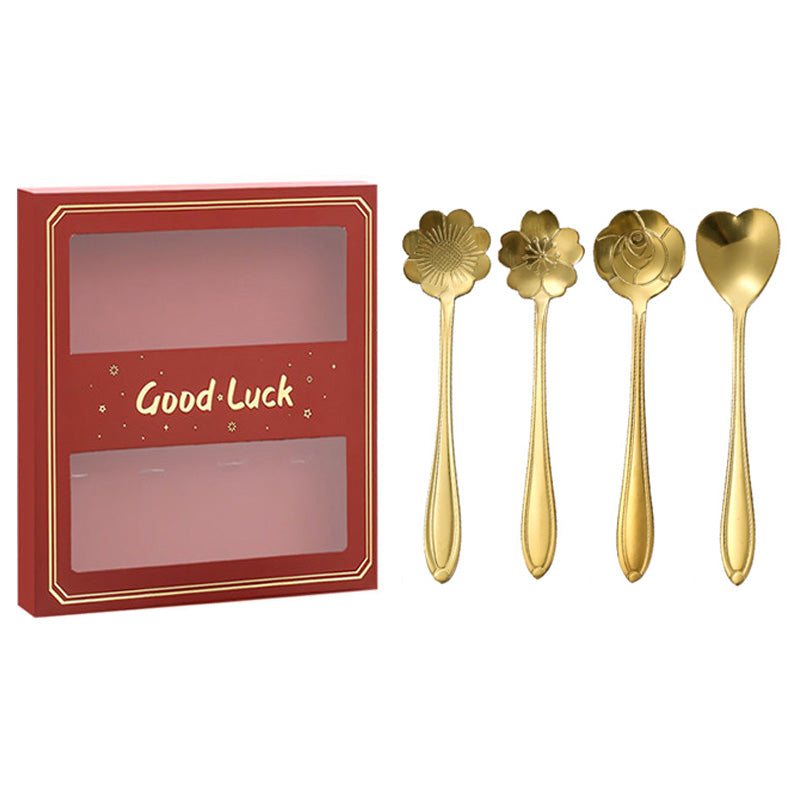 4PCS / Set 12.4-12.6cm Stainless Steel Flower Shape Spoons Coffee Mixing Ice Cream Dessert Spoons