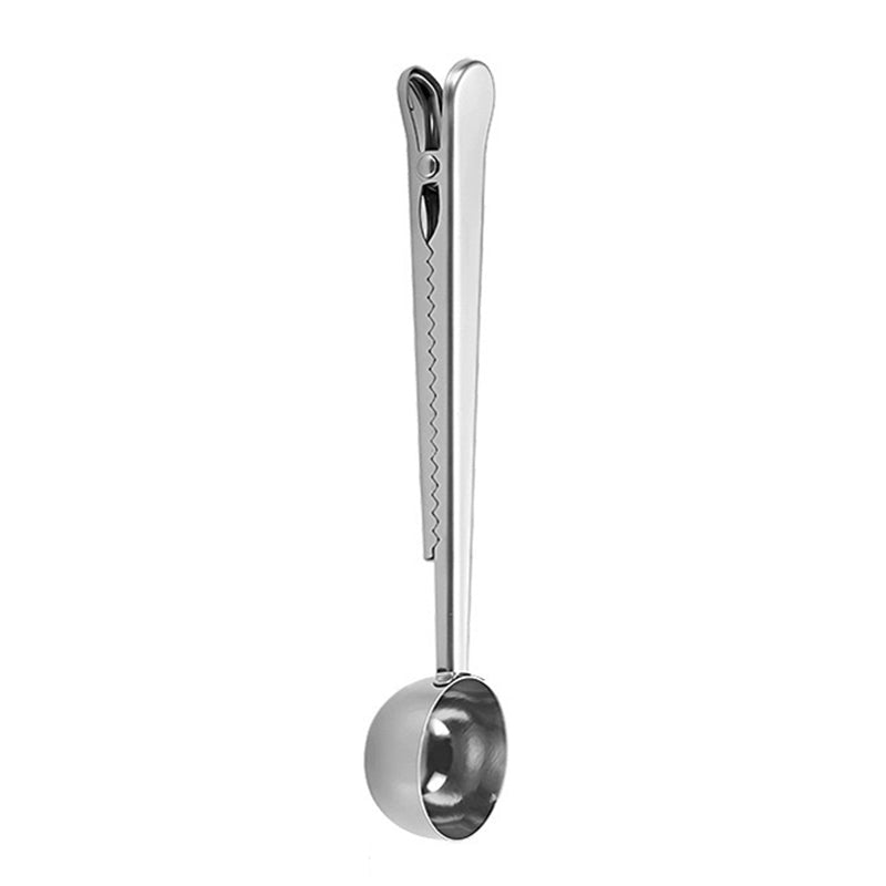 2-in-1 Stainless Steel Measuring Spoon Coffee Bean Bag Clip (BPA Free, No FDA)
