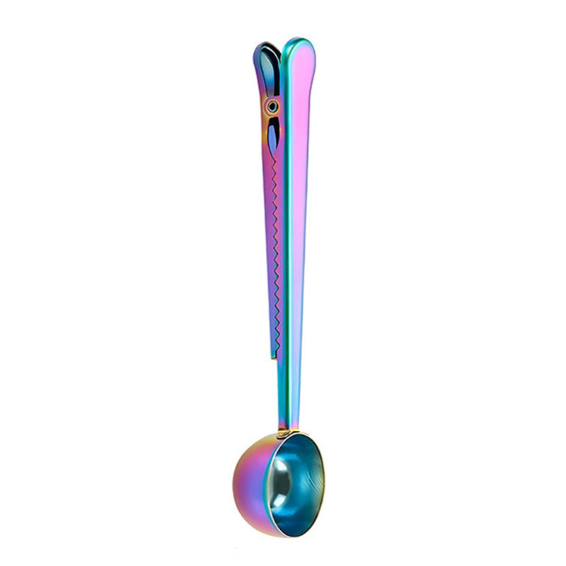 2-in-1 Stainless Steel Measuring Spoon Coffee Bean Bag Clip (BPA Free, No FDA)