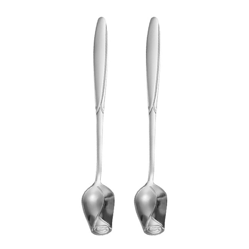 2Pcs Rose Flower Spoon Set Stainless Steel Stirring Spoon Ice Cream Spoon, Silver (BPA Free, No FDA)