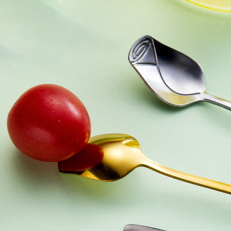 2Pcs Rose Flower Spoon Set Stainless Steel Stirring Spoon Ice Cream Spoon, Silver (BPA Free, No FDA)