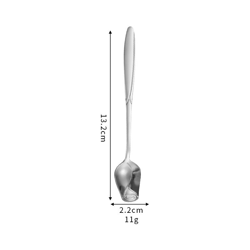 2Pcs Rose Flower Spoon Set Stainless Steel Stirring Spoon Ice Cream Spoon, Silver (BPA Free, No FDA)