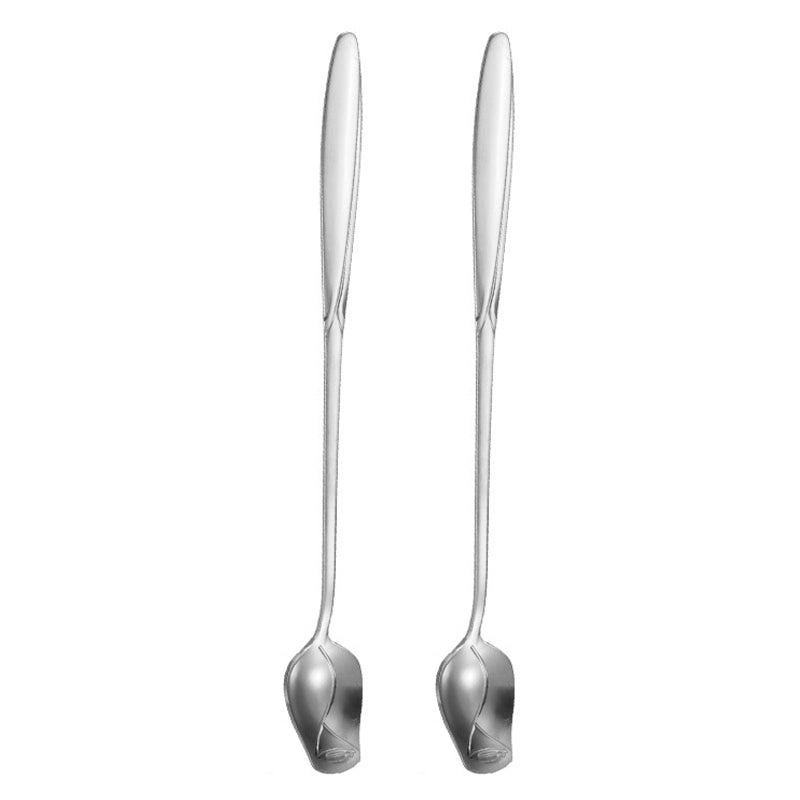 2Pcs Rose Flower Spoon Set Stainless Steel Stirring Spoon Ice Cream Spoon, Silver (BPA Free, No FDA)