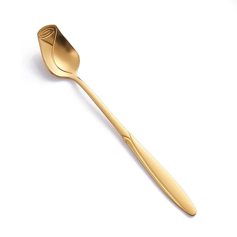 2Pcs Ice Cream Spoon Rose Flower Spoon Set Stainless Steel Stirring Spoon, Gold (BPA Free, No FDA)