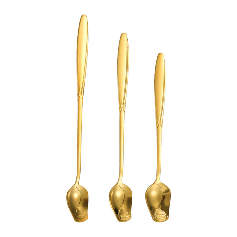 2Pcs Ice Cream Spoon Rose Flower Spoon Set Stainless Steel Stirring Spoon, Gold (BPA Free, No FDA)