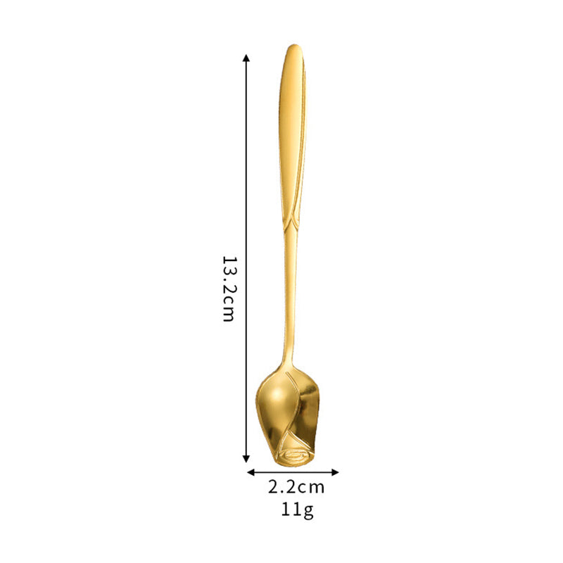 2Pcs Ice Cream Spoon Rose Flower Spoon Set Stainless Steel Stirring Spoon, Gold (BPA Free, No FDA)