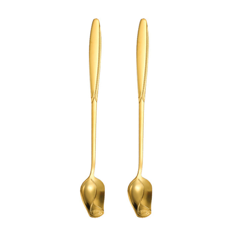 2Pcs Ice Cream Spoon Rose Flower Spoon Set Stainless Steel Stirring Spoon, Gold (BPA Free, No FDA)