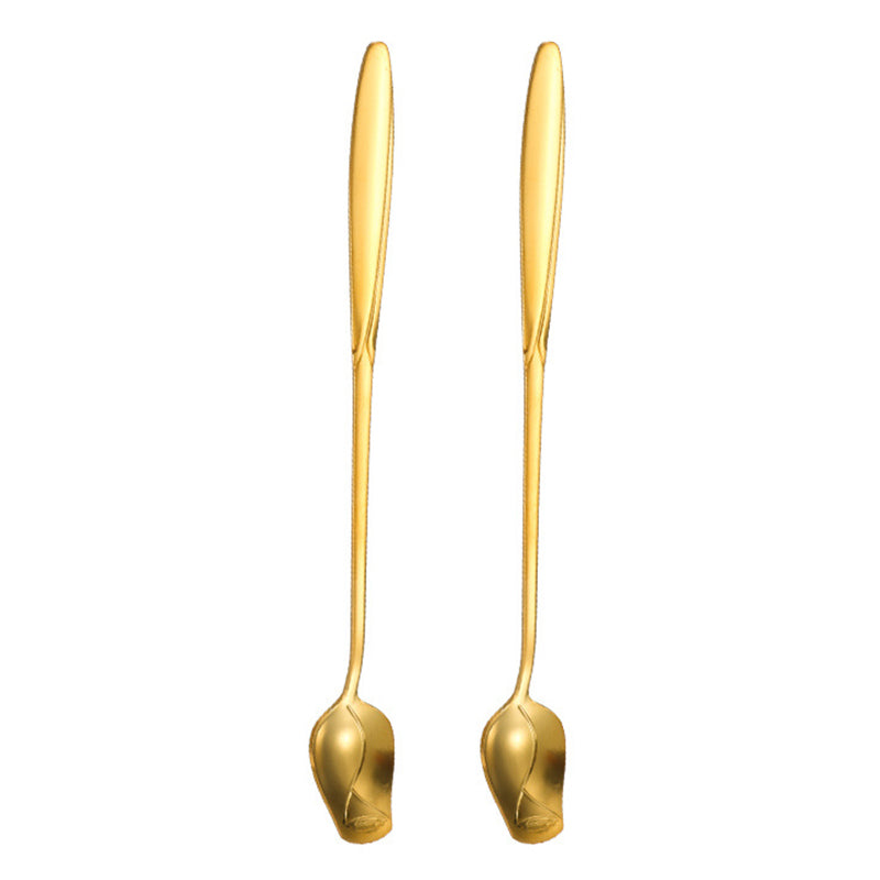 2Pcs Ice Cream Spoon Rose Flower Spoon Set Stainless Steel Stirring Spoon, Gold (BPA Free, No FDA)