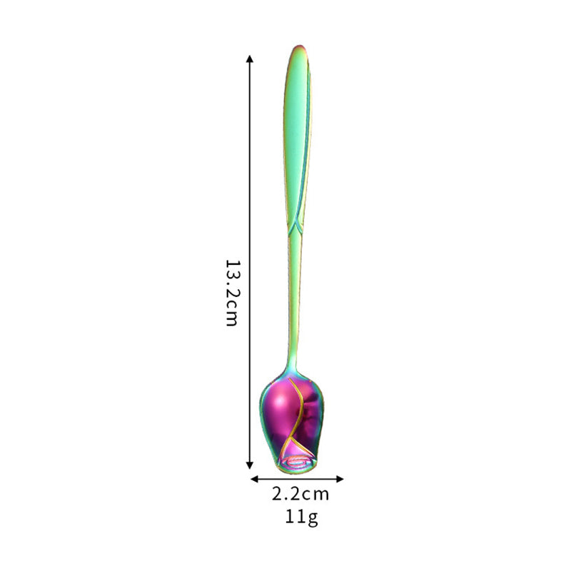 2Pcs Rose Flower Stirring Spoon Set Stainless Steel Ice Cream Spoon, Multi-color (BPA Free, No FDA)