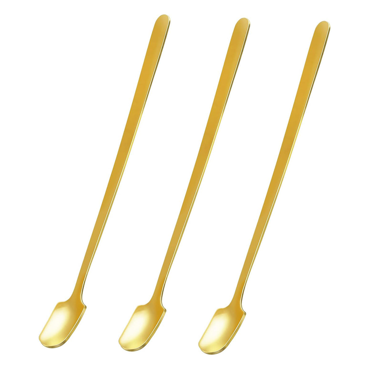 3Pcs 13.2cm Stainless Steel Square Head Stirring Spoon Long Handle Dessert Spoon, Gold (BPA Free, No FDA)