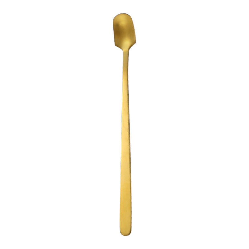 3Pcs 13.2cm Stainless Steel Square Head Stirring Spoon Long Handle Dessert Spoon, Gold (BPA Free, No FDA)