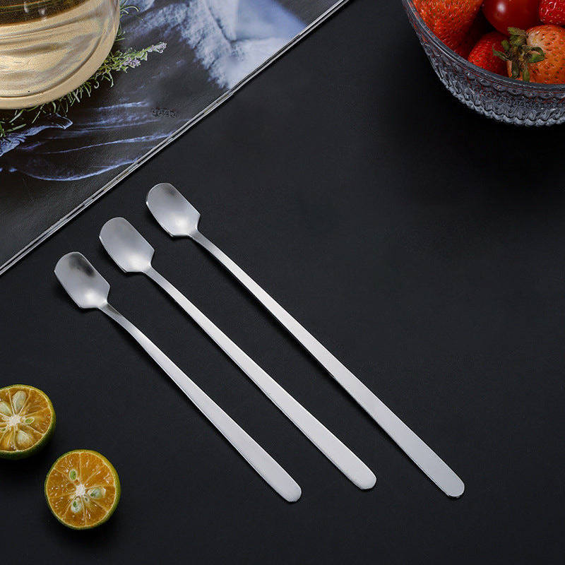 8Pcs 17.3cm Coffee Stirring Spoon Stainless Steel Square Head Long Handle Spoon, Silver (BPA Free, No FDA)