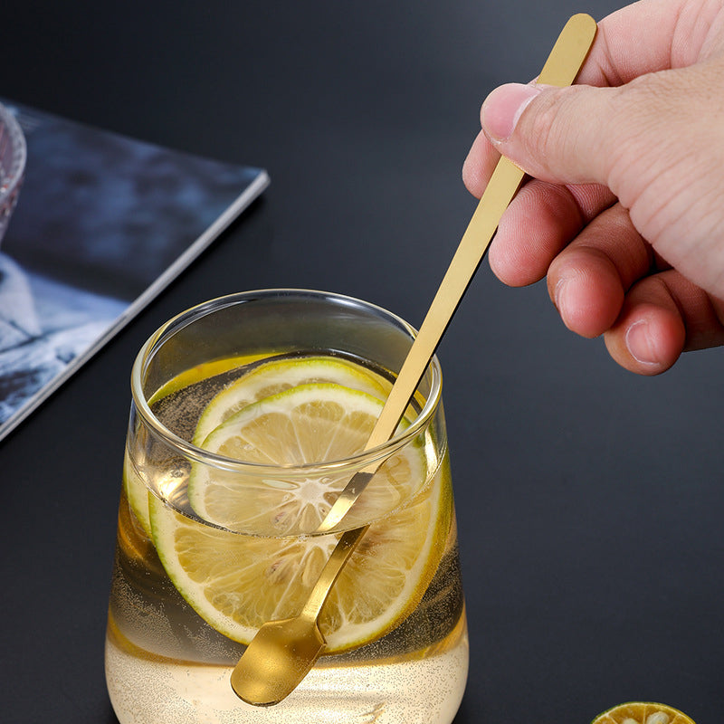 6Pcs 13.2cm Stainless Steel Square Head Spoon Long Handle Coffee Spoon, Gold (BPA Free, No FDA)