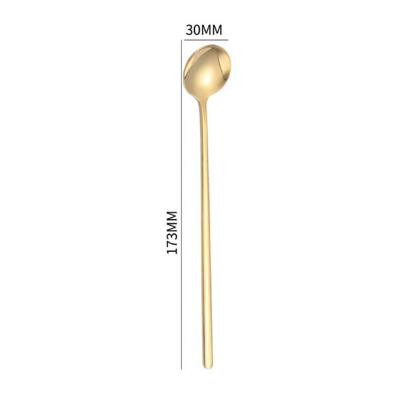 5Pcs 17.3cm Round Spoon Long Handle Stainless Steel Coffee Spoon, Gold (BPA Free, No FDA)