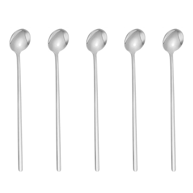 5Pcs Small Coffee Spoon Stainless Steel Round Dessert Spoon (BPA Free, No FDA Certificate) - Silver