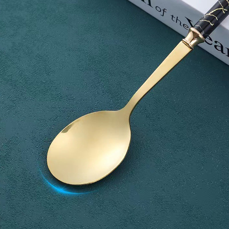 2Pcs Imitation Ceramic Handle Spoon Stainless Steel Soup Dessert Spoon (BPA Free, No FDA Certificate)