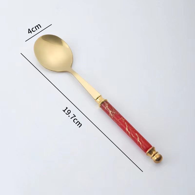 2Pcs Imitation Ceramic Handle Spoon Stainless Steel Soup Dessert Spoon (BPA Free, No FDA Certificate)