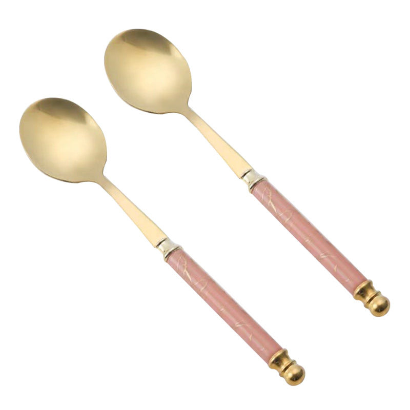 2Pcs Imitation Ceramic Handle Spoon Stainless Steel Soup Dessert Spoon (BPA Free, No FDA Certificate)