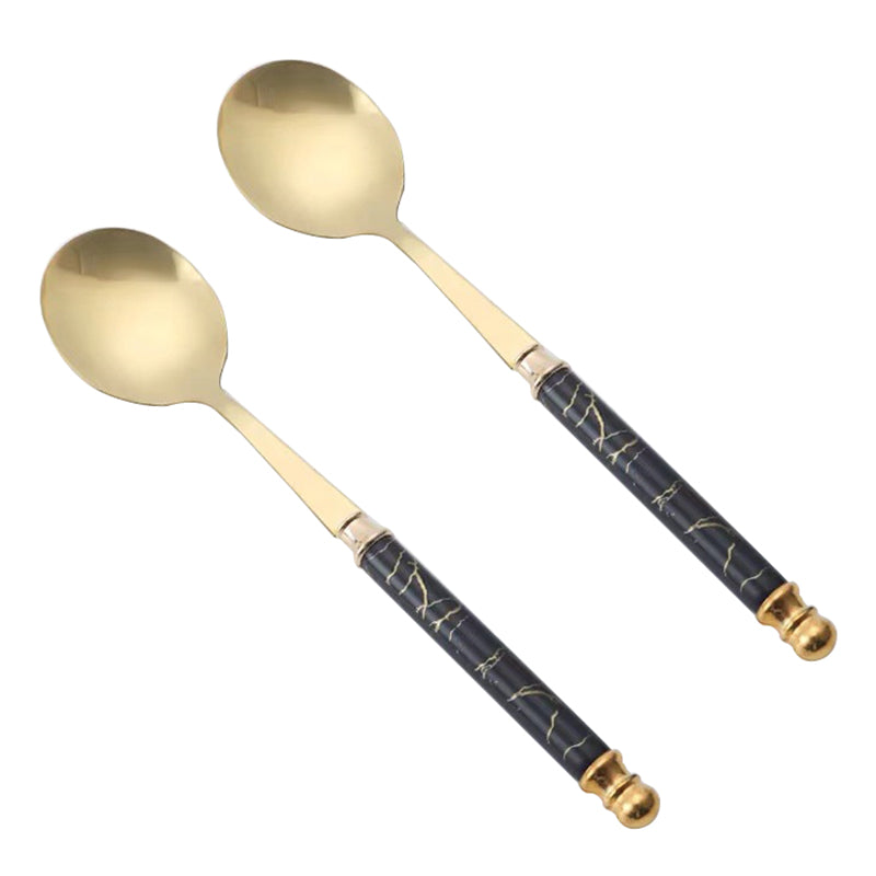 2Pcs Imitation Ceramic Handle Spoon Stainless Steel Soup Dessert Spoon (BPA Free, No FDA Certificate)
