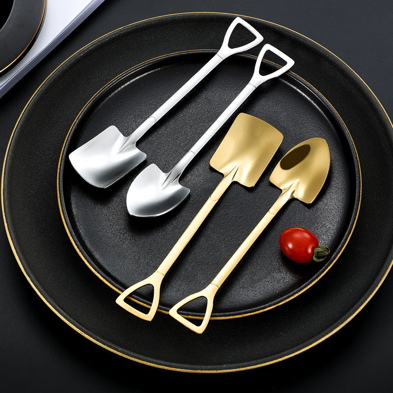 4Pcs Shovel Shape Spoon Stainless Steel Dessert Fruit Spoons Set (BPA Free, No FDA Certificate)