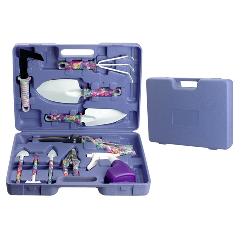JC-1010 10Pcs / Set Stylish Pattern Garden Tools Shovel Pruning Shears Watering Can Kit - Purple
