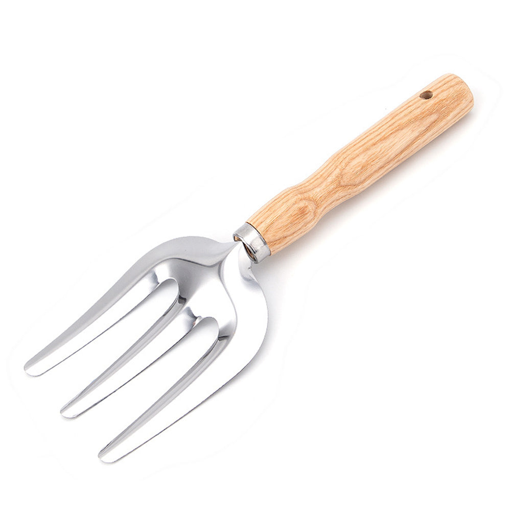 5Pcs Stainless Steel Gardening Tool Wooden Handle Fork Shovel Rake Set