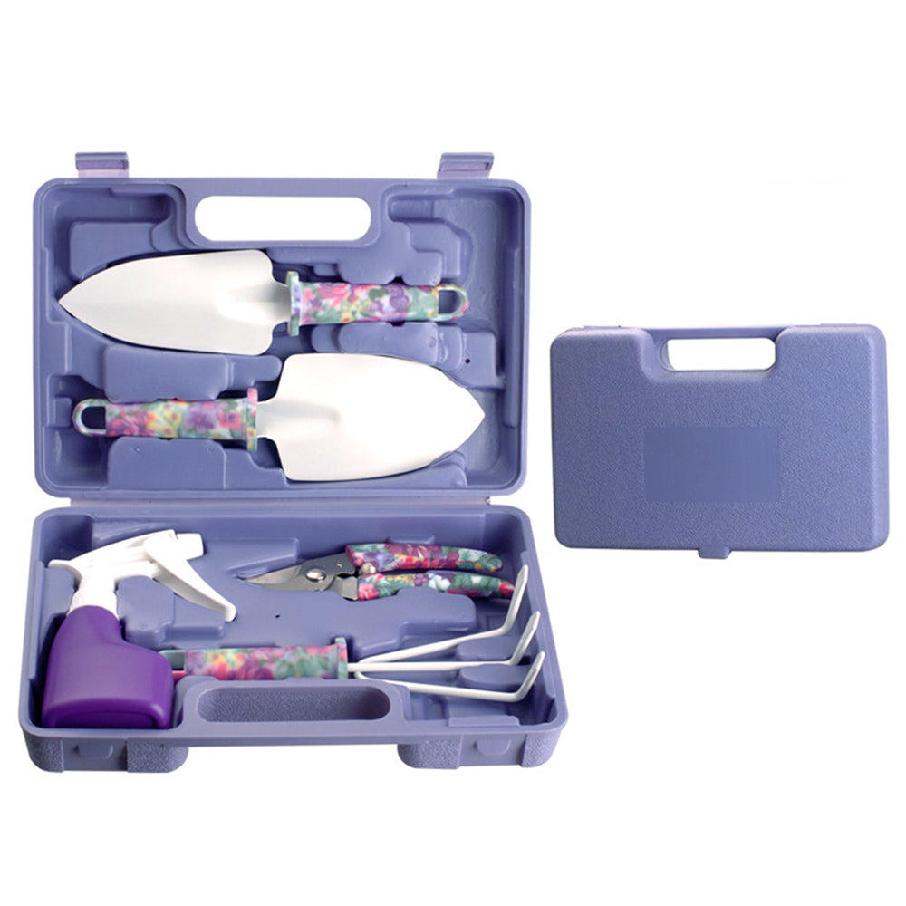 JC-1010 5Pcs / Set Stylish Pattern Garden Tools Soil Loosening Watering Can Tool Kit - Purple