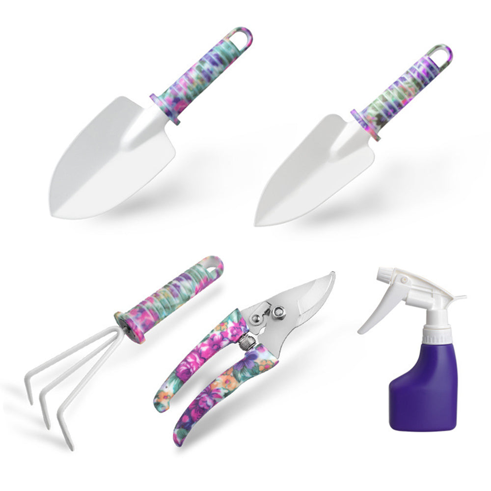 JC-1010 5Pcs / Set Stylish Pattern Garden Tools Soil Loosening Watering Can Tool Kit - Purple