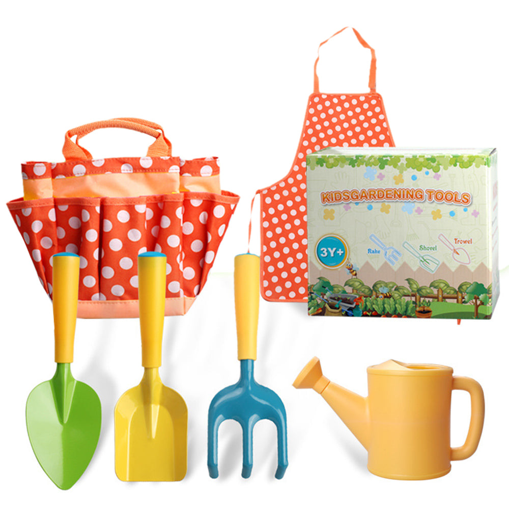 6Pcs Kids Gardening Tools Children Shovel Rake Apron Kettle Set with Bag