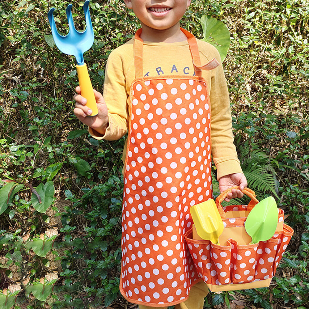 6Pcs Kids Gardening Tools Children Shovel Rake Apron Kettle Set with Bag