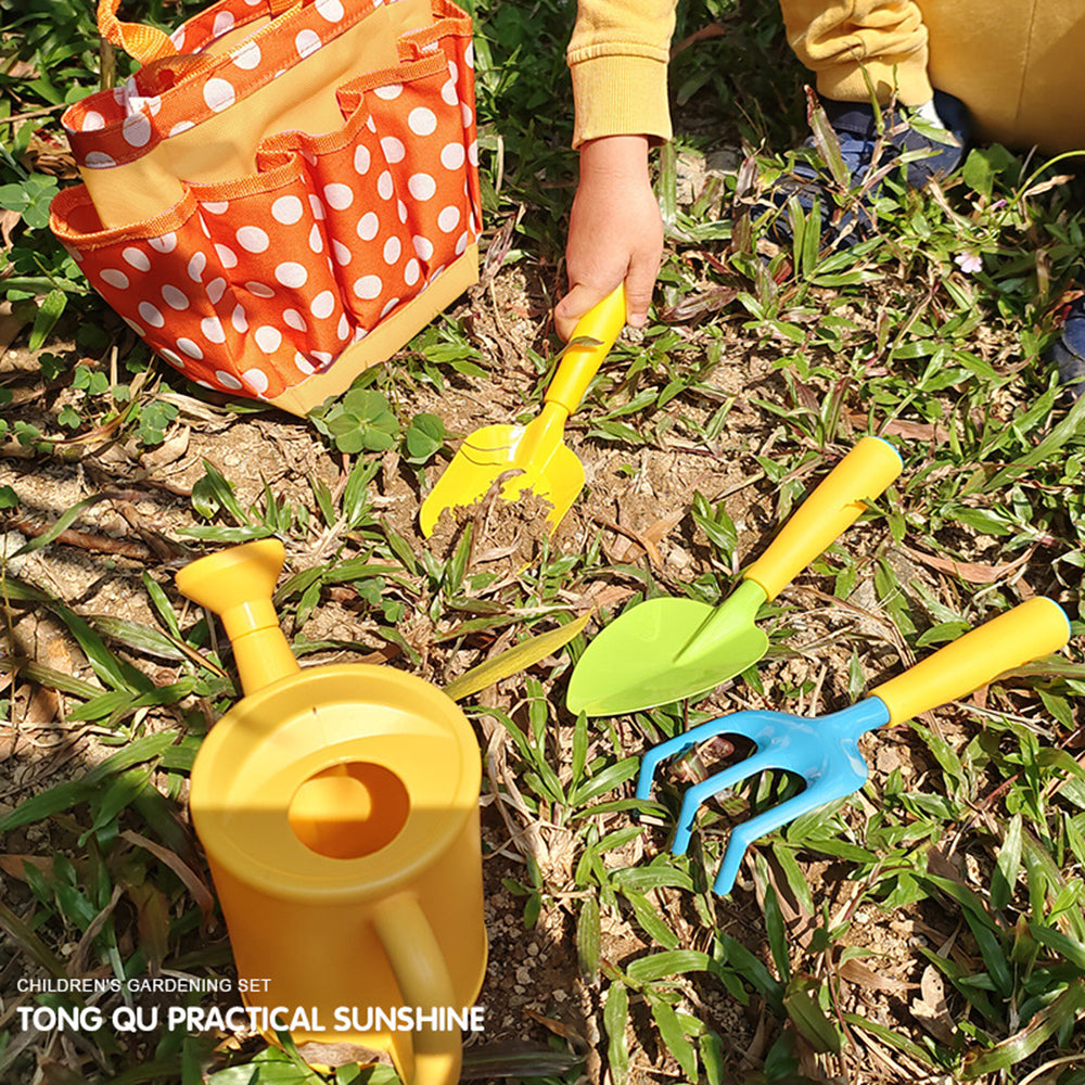 6Pcs Kids Gardening Tools Children Shovel Rake Apron Kettle Set with Bag