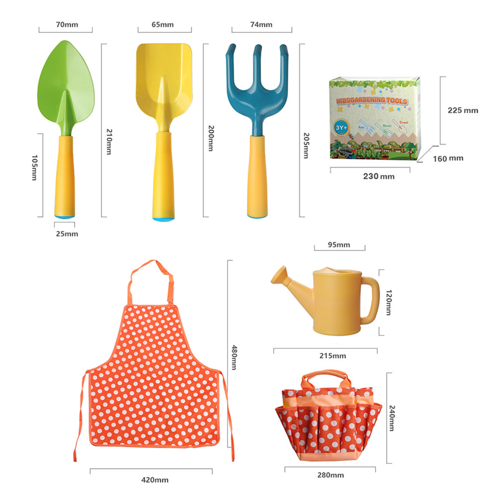 6Pcs Kids Gardening Tools Children Shovel Rake Apron Kettle Set with Bag