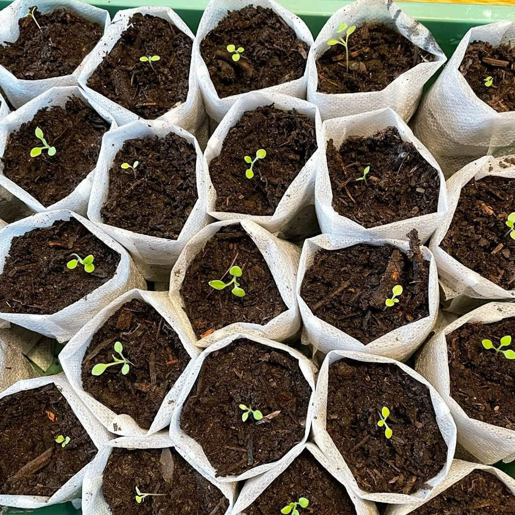 Breathable Plant Seedling Bags 14x16cm / Top: 8x12cm 100Pcs Non-Woven Fabric Growing Bags