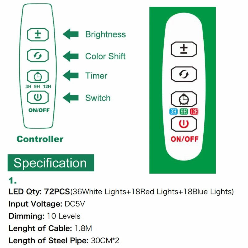 XYM-Grow Light(4000+RB)-TX-WX 10W Indoor Succulent Plant Vegetable Fruit Growth Lamp Full Spectrum Plant Light Bar