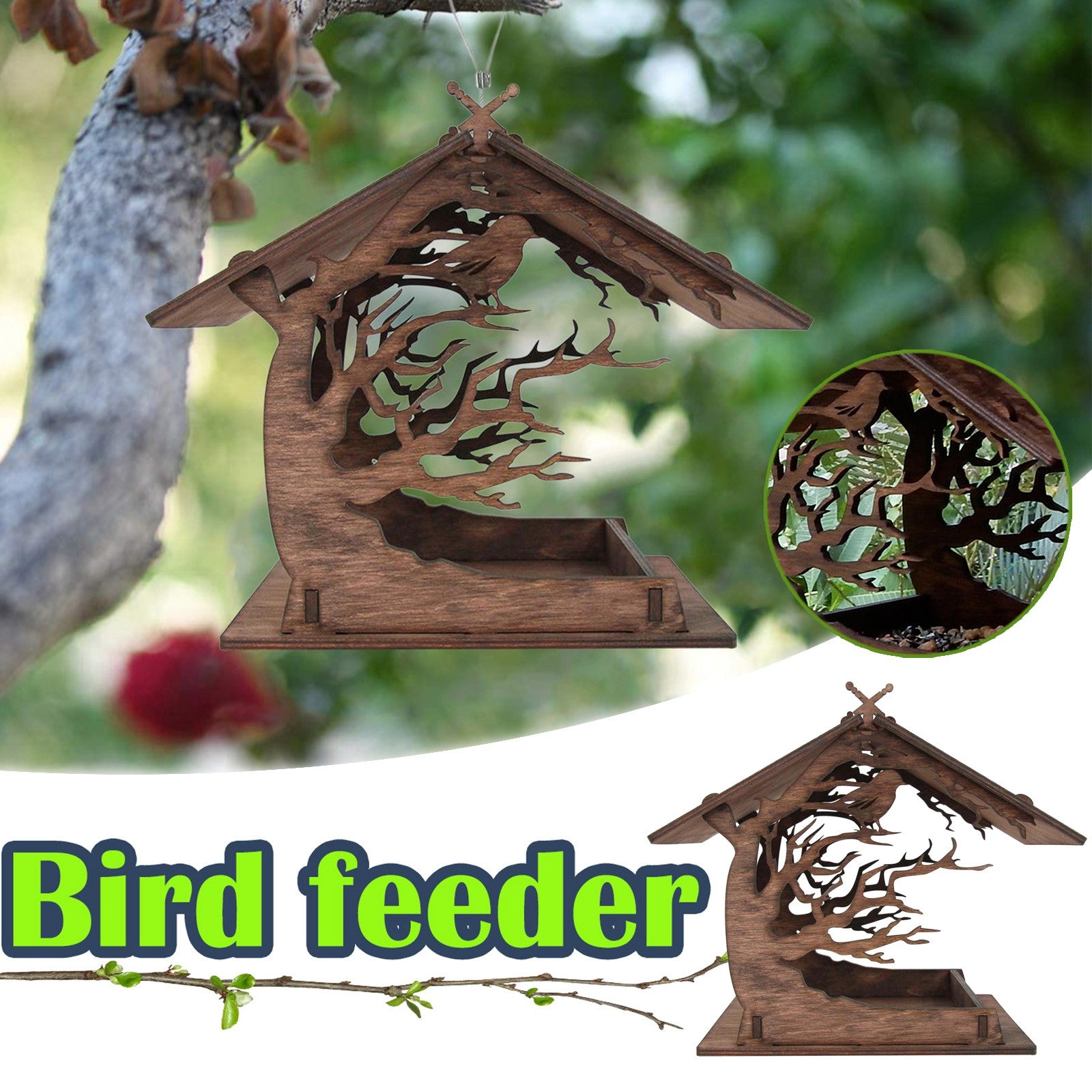 DIY Wooden Bird Feeding House Outdoor Garden Yard Hanging Bird Feeder