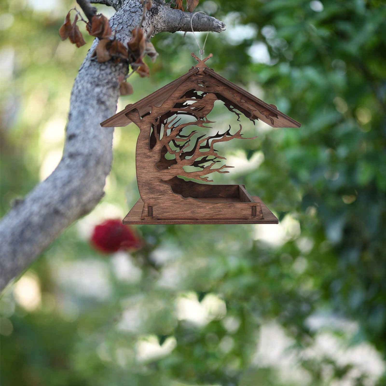 DIY Wooden Bird Feeding House Outdoor Garden Yard Hanging Bird Feeder