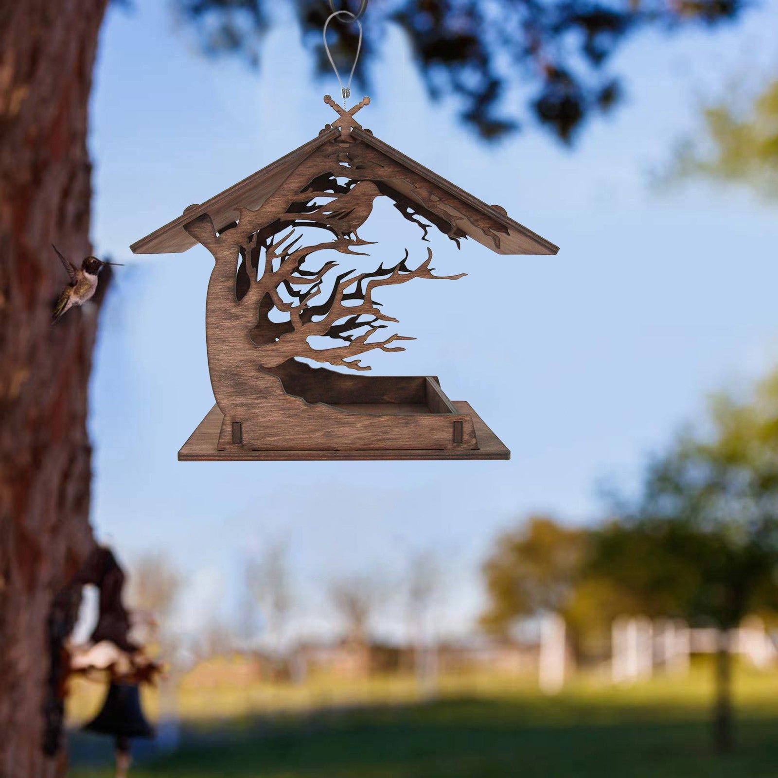 DIY Wooden Bird Feeding House Outdoor Garden Yard Hanging Bird Feeder