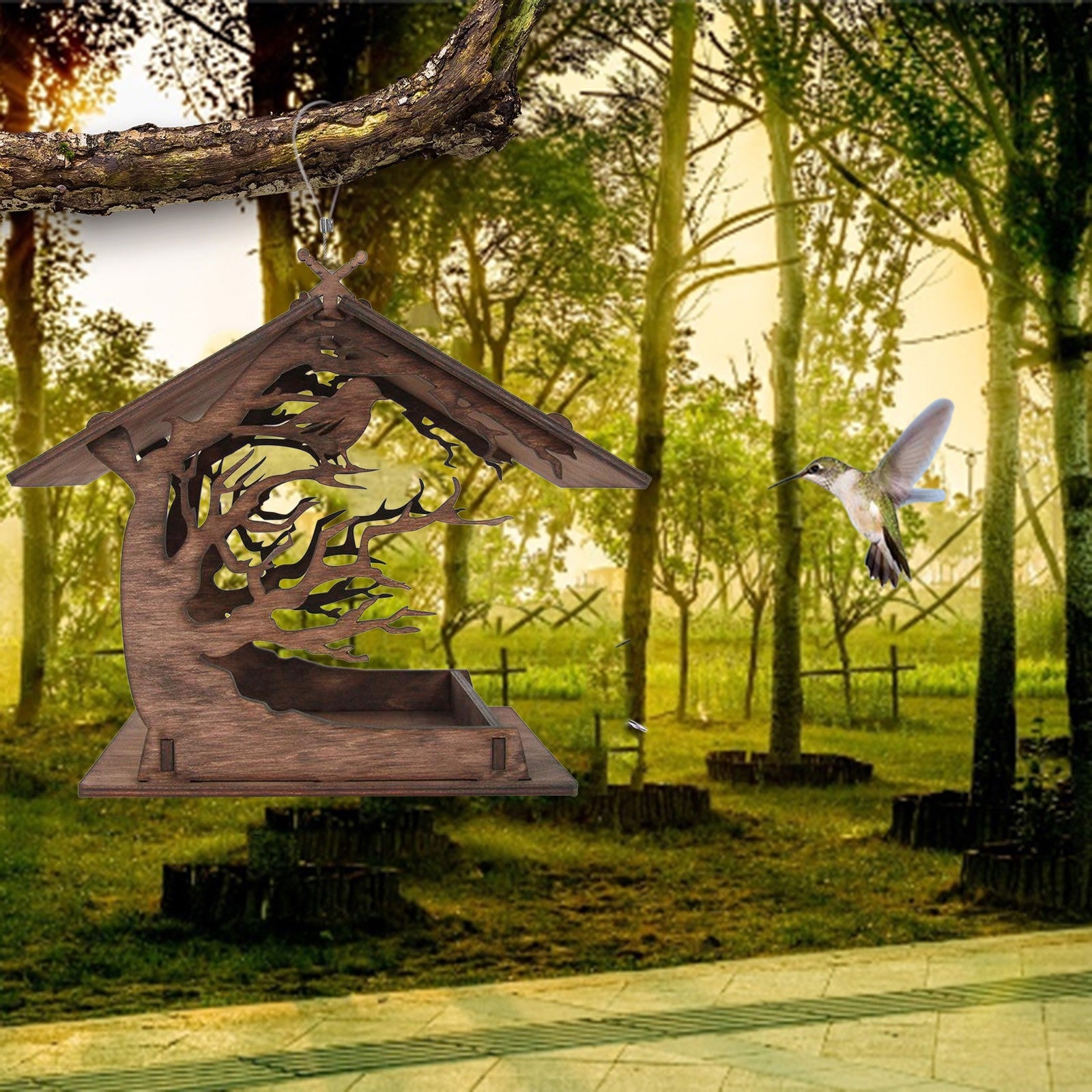 DIY Wooden Bird Feeding House Outdoor Garden Yard Hanging Bird Feeder
