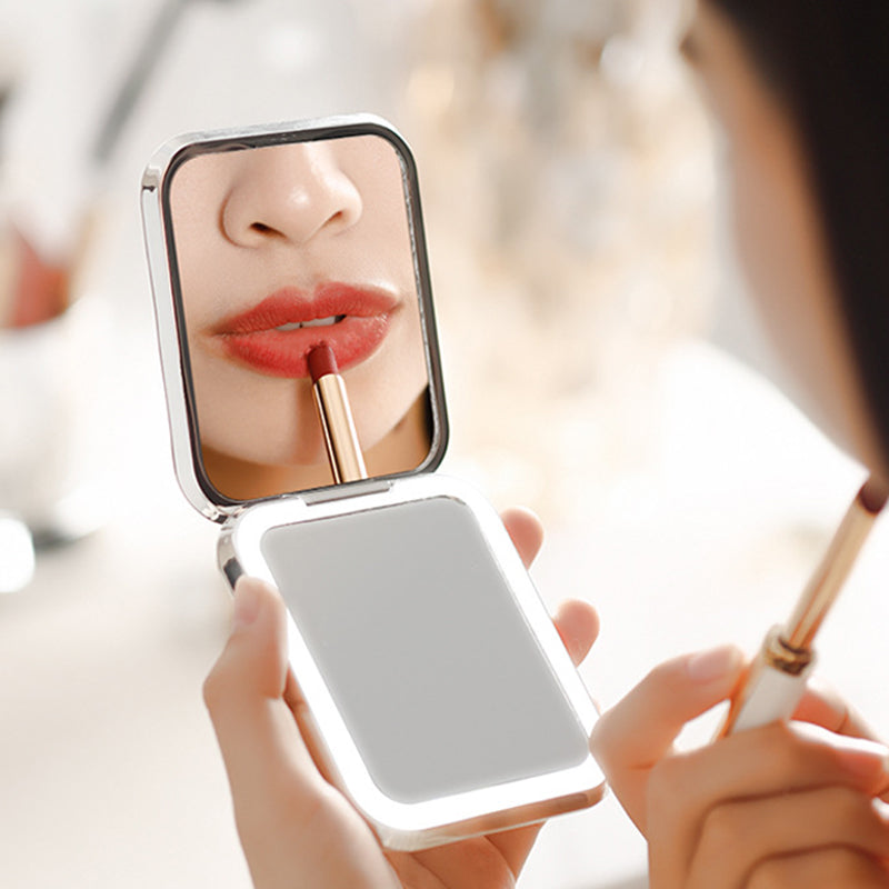 Foldable Mini LED Mirror Girls Birthday Gift Travel Stepless Dimming Makeup Mirror with Light