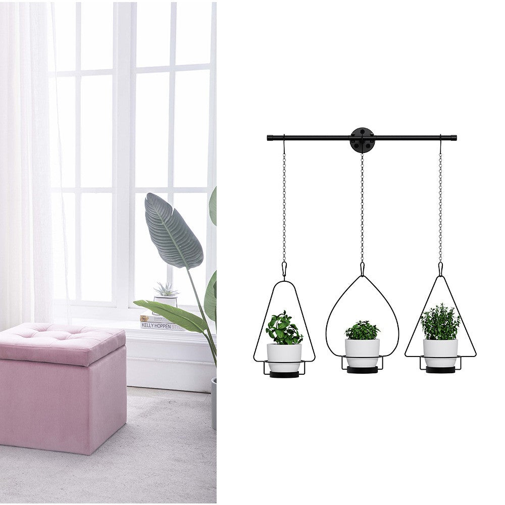 001- ZJ-YX08 3-in-1 Flower Pot Holder Wall-mounted Geometric Iron Hanging Rack