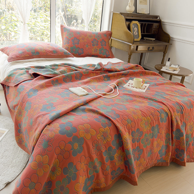K-70 3-Piece Bedding Set 200x230cm Cotton Blanket Towel Quilt 2 Pillow Covers