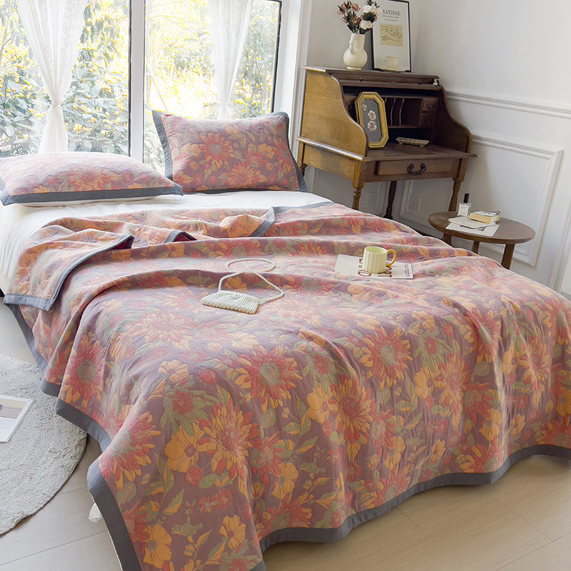 K-70 3-Piece Bedding Set 200x230cm Cotton Blanket Towel Quilt 2 Pillow Covers