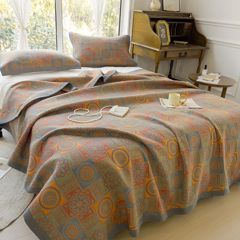 K-70 3-Piece Bedding Set 200x230cm Cotton Blanket Towel Quilt 2 Pillow Covers