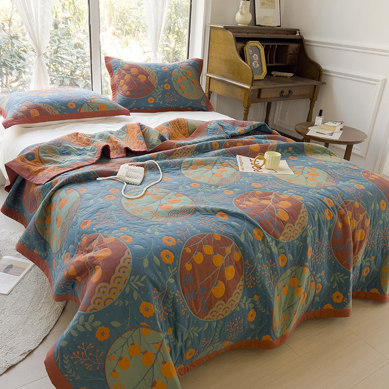 K-70 3-Piece Bedding Set 200x230cm Cotton Blanket Towel Quilt 2 Pillow Covers
